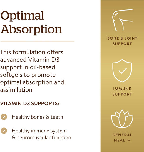 Solgar Vitamin D3 Cholecalciferol 250 MCG 10000 IU Softgels Helps Maintain Healthy Bones Teeth Immune System Support Non GMO Gluten, Dairy Free Se...
