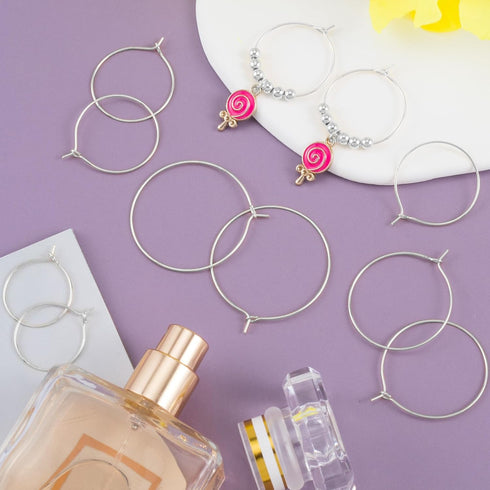 OIIKI 120PCS Earring Beading Hoops for Jewelry Making, 4 Sizes Silver Plated Hoop Earring Findings, Open Hoops, Metal Earring Rings, Round Earring...