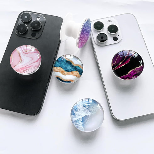Clear Crystal Collapsible Expandiing Moblile Phone Grip Stand Holder for Smartphones and Tablets Cell Phone Accessory (White Wave)...