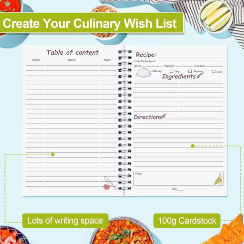 PECULA Recipe Book, 5.6"x 8.2" Recipe Book To Write In Your Own Recipes, Blank Recipe Book, Recipe Notebook, Recipe Journal Hold 170 Recipes...