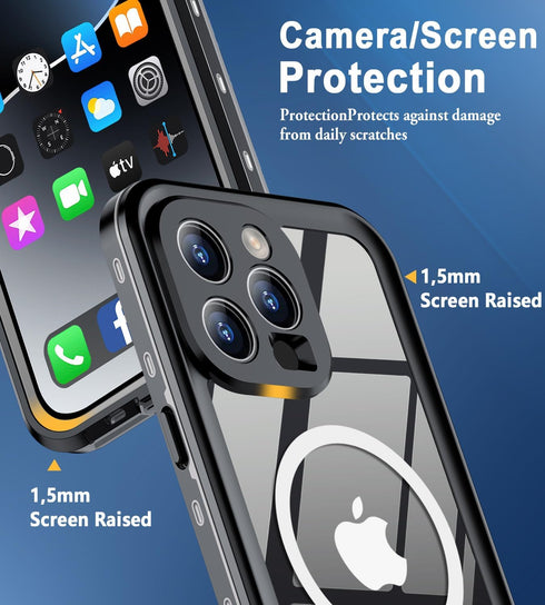 Design for iPhone 15 Pro case Waterproof 6.1'', Full Body Dust Proof Shockproof Phone Case Cover with Screen Protector- Black...