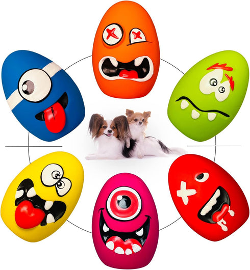 Squeaky Dog Toys for Small Dogs, Mini Dogs, Soft Latex Dog Squeaky Toys, Smile Squeaky Dog Balls, Egg Dog Toys Balls 6pcs (1.89 * 1.89 * 2.56inch,...