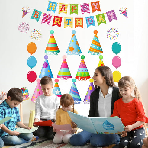 Fulmoon 48 Pcs Happy Birthday Bulletin Board Set Monthly Hat Birthday Cutouts Birthday Hat Bulletin Board Birthday Calendar Balloon Cutouts Classr...