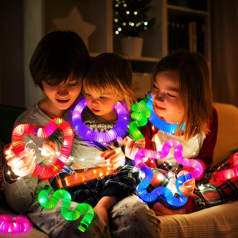 Light Up Pop Tubes for Kids 6 PCS, Glow Sticks Party Favors for Toddlers, Neon LED Stretchy Bracelets Necklaces Accessories for Children, Travel C...