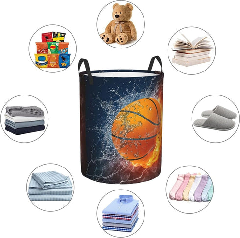 Sport Basketball Ball Round Laundry Hamper Storage Basket Toys Clothes Organizer Bin For Home Bathroom Bedroom Dorm Nursery, 38l...
