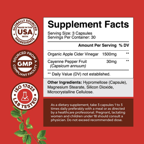 Cleansing Apple Cider Vinegar Capsules - ACV Cleanse and Detox Pills for Gut and Digestive Health with Slimming Cayenne - Extra Strength ACV Capsu...