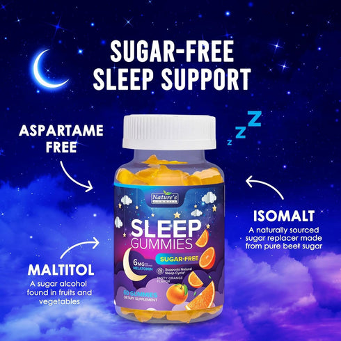Sugar Free Sleep Gummies for Adults - Extra Strength 6mg Melatonin Gummy, Natural Sleeping Gummy for Adults, Kids, Orange Flavored, Vegan, Non-GMO...