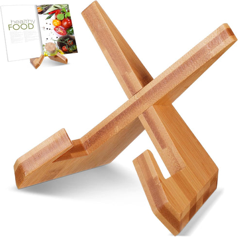 Bamboo Cookbook Stand for Kitchen, Recipe Book Holder for Kitchen Counter, Bamboo Wooden Cookbook Holder, Rustic Cook Book Holder Stand, Natural R...
