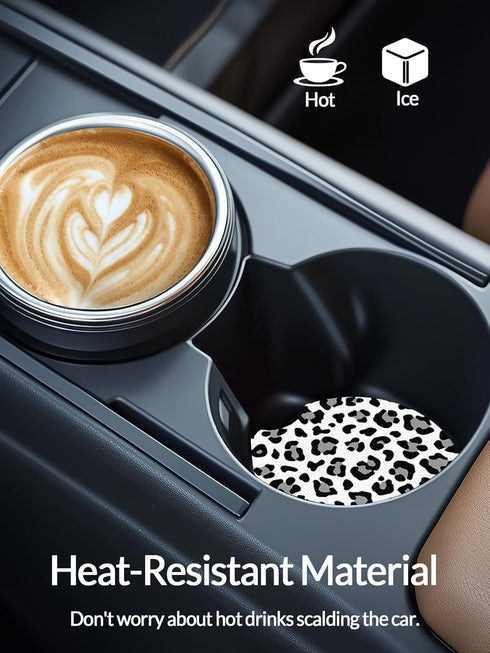 Cute Cup Holder Coasters for Car with Fingertip Grip, Auto Accessories for Women & Men,Pack of 2 (Snow Leopard)...