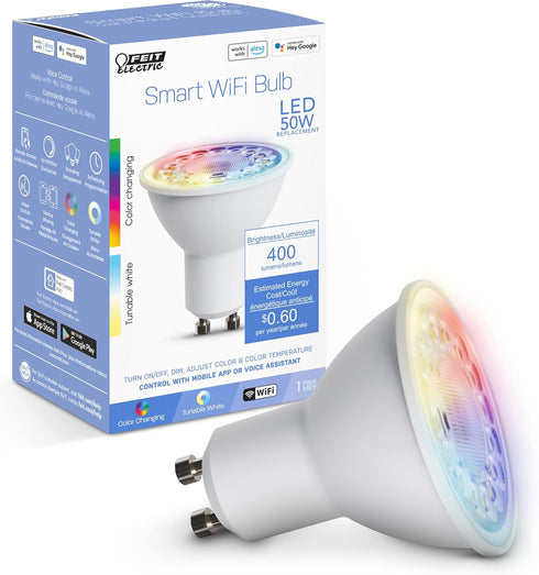 Feit Electric 50-Watt Equivalent MR16 Alexa Google Siri Smart RGBW LED Light Bulb White...