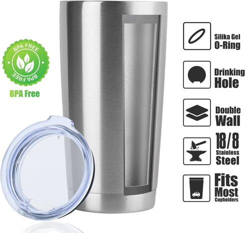 DOMICARE 20oz Stainless Steel Tumbler Bulk with Lid, Double Wall Vacuum Insulated Travel Mug, Powder Coated Coffee Cup, Stainless Steel, 1 Pack...