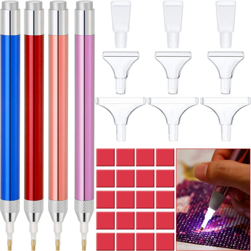 Maitys 4 Pcs LED Diamond Painting Drill Pen 5D Luminous Diamond Painting Accessories with 20 Clay Glue Paint, 9 Pen Heads(Pink, Gold, Blue, Red)...