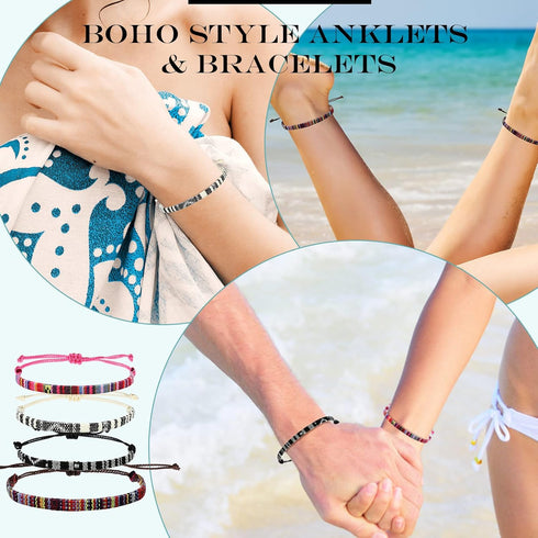 16 Pcs Boho Surfer Ankle Bracelet Set Surfer Bracelet Adjustable Waterproof Ethnic Bracelet Unisex Handmade Braided Bracelets Beach Colorful Thin ...