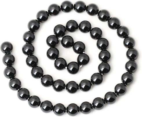 45PCS 8mm Black Smooth Polish Onyx Agate Gemstone Round Loose Beads for Jewelry Making 1 Strand 15"...