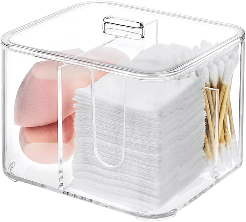 Qtip Holder, Cosmetic Items Storage Dispenser, 4 Compartments Bathroom Canisters for Cotton Swab, Cotton Ball, Cotton Pad Organizer, Clear Acrylic...