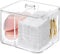 Qtip Holder, Cosmetic Items Storage Dispenser, 4 Compartments Bathroom Canisters for Cotton Swab, Cotton Ball, Cotton Pad Organizer, Clear Acrylic...
