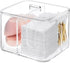 Qtip Holder, Cosmetic Items Storage Dispenser, 4 Compartments Bathroom Canisters for Cotton Swab, Cotton Ball, Cotton Pad Organizer, Clear Acrylic...