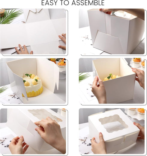 VGOODALL 2PCS Cake Boxes with Window, White Bakery Boxes Square Cardboard Cake Containers for Birthday Party Wedding 8 x 8 x 8 Inch...