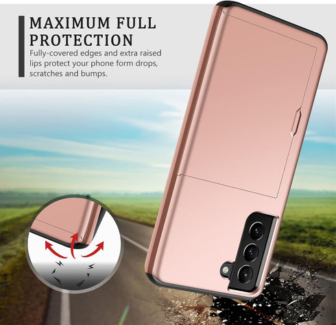 SAMONPOW Compatible with Samsung Galaxy S22 Case with Card Holder Wallet Case Shockproof Silicone TPU Hard PC Dual Layer Protective Case Compatibl...