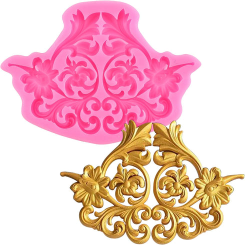 Baroque Style Curlicues Scroll Lace Silicone Mold Relief Flower Lace Fondant Molds For Cake Decoration Cupcake Topper Chocolate Candy Polymer Clay...