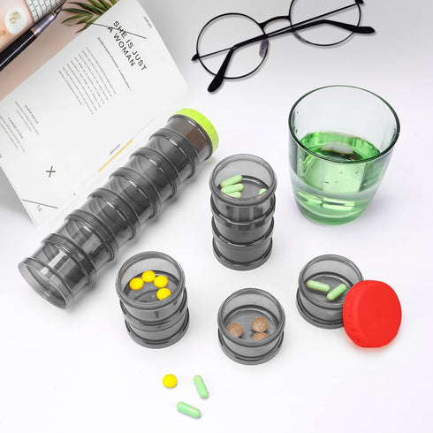 7 Day Pill Organizer Case Stackable Weekly Supplements Vitamins Pills Holder Dispenser Large Translucent Black with Extra Lid...