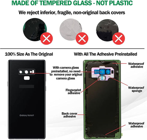 Galaxy Note 9 Back Cover Glass Replacement with Pre-Installed Camera Lens + All The Adhesive + Installation Manual + Repair Tool Kit for Samsung G...