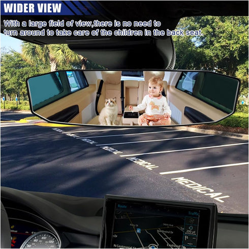 12 Inch Wide Angle Rear View Mirror, Interior Clip on Convex Rear View Mirror, Anti Glare, Clear Tint, Largest Panoramic Lengthened Widened No Bli...