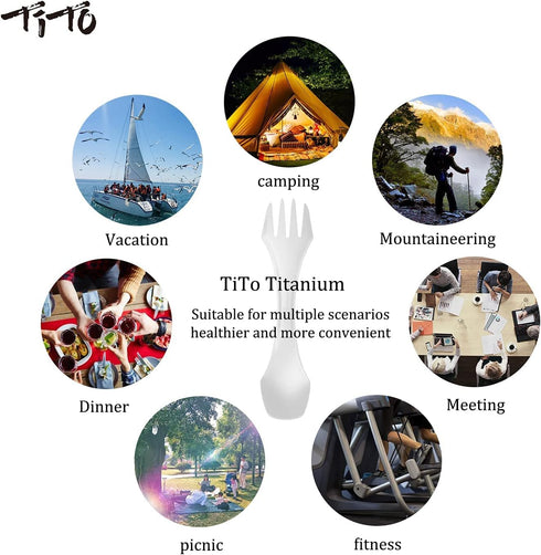 TiTo Titanium Spork 3-in-1 Spoon,Fork and Knife Lightweight Camping Utensil,Eco-Friendly Flatware for Outdoor Traveling,Hiking,Backpacking and Pic...