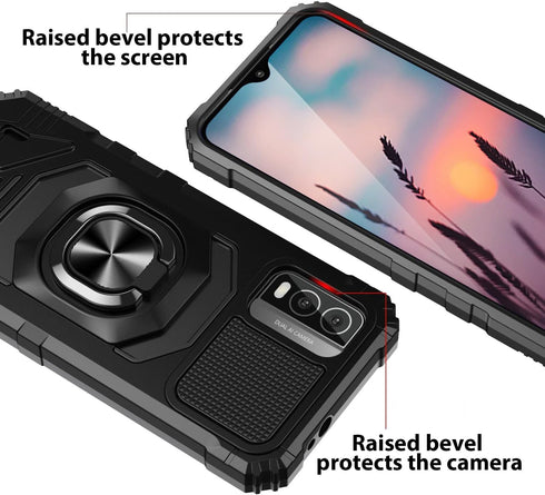 TJS Compatible for Nokia C210 Case, with Tempered Glass Screen Protector Metal Ring Magnetic Support Kickstand Heavy Duty Drop Protection Cover Ph...