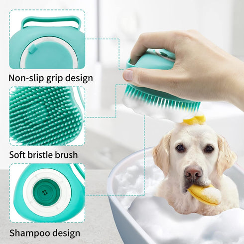 WishLotus Pet Bath Brush, Soft Silicone Cat Grooming Brush Dog Bath Massage Brush Shampoo Dispenser Heart-Shaped Multifunctional Bath Brush for Pe...