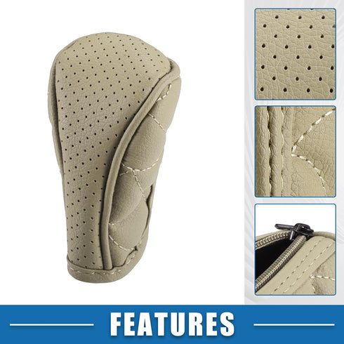 Car Shift Knob Cover Universal Vehicle Interior Shift Gear Cover Trim Accessories Zipper Style Decorative Faux Leather Beige...