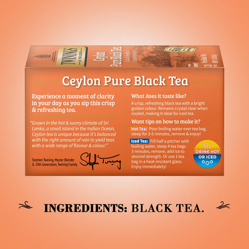 Twinings Ceylon Pure Black Tea - A Crisp, Refreshing Black Tea, Formerly Orange Pekoe, Caffeinated Tea Bags, Individually Wrapped, 20 Count...