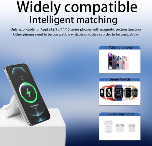 Wireless Charging Pad for Apple Multiple Devices ?3 in 1 Magnetic Foldable Travel Charging Station for iPhone 15 14 13 12 Pro Max Plus Watch & Air...