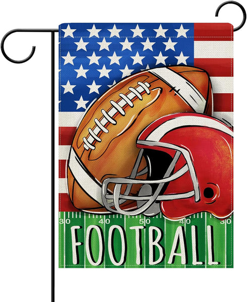 Fall Football Decorative Garden Flag, Autumn America Sports Game Day Yard Outside Home Decorations, Stars Stripes Seasonal Burlap Outdoor Small De...