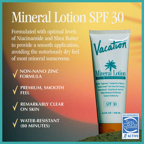 Vacation Mineral Lotion Sunscreen SPF 30 + Air Freshener Bundle, Premium Zinc Sunscreen For Sensitive Skin, Hydrating + Lightweight Mineral Based ...