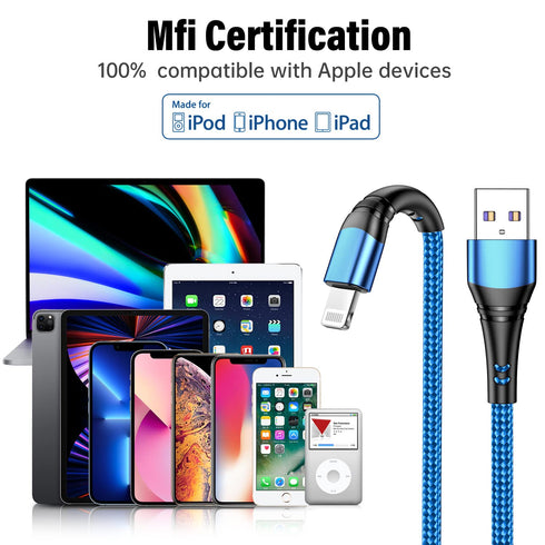 Apple MFi Certified 3 Pack iPhone Charger 10ft, Long Lightning Cable Durable Nylon Braided iPhone Charging Cable 10 Foot, Fast iPhone Cord for iPh...