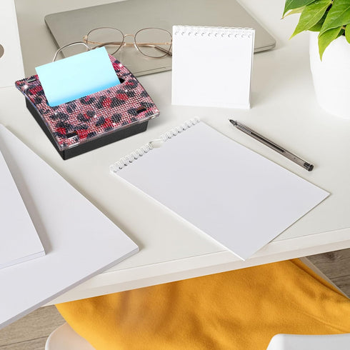 Rhinestone Self Stick Note Dispenser 4 x 4 Inches Pop up Note Pad Holders with Leopard Print Top Sticky Memo Holder for Office Home Classroom Desk...