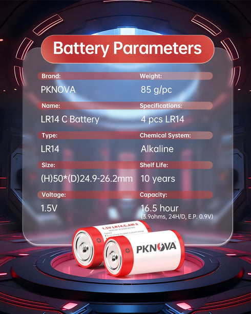 C Batteries 4 Pack, 1.5v LR14 Type C Batteries, Long-Lasting Alkaline C Cell Batteries, Size C Battery for Household and Office Devices...