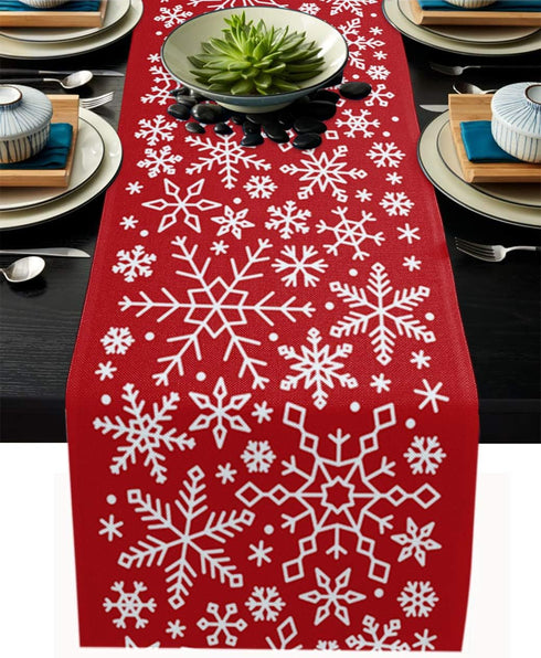 Christmas Snowflake Table Runner Xmas Red Burlap Table Runners for Home Décor Crafts for Family Dinner, Parties, Thanksgiving, Christmas & Gatheri...