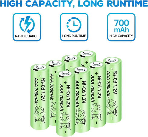 8PCS 1.2V 700mAh Ni Cd AAA Rechargeable Battery with USB Charger for Wireless Microphones, Electric Toys, Remote Mice, Calculators, Razors, Keyboa...