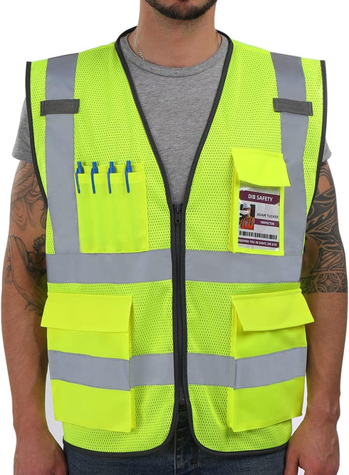 Reflective Vest Mesh, High Visibility Vest with Pockets and Zipper, Construction Work Vest ANSI Class 2,Yellow Mesh S...