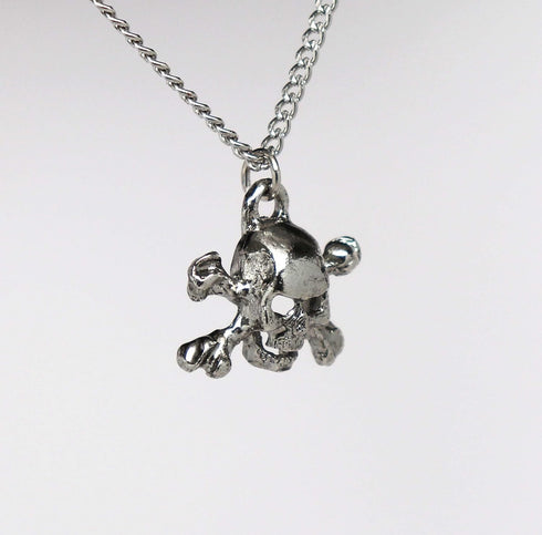 Gothic Skull and Crossbones Silver Finish Pewter Pendant Necklace...
