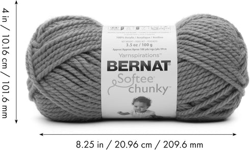 Bernat Softee Chunky 3-Pack Yarn, 2.8oz, Super Bulky 6 Gauge -True Grey - Machine Wash & Dry......