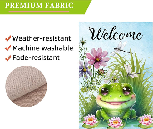 Frog Garden Flag, Frog Welcome Garden Flag,12×18 Small Vertical Double Sided Small Buffalo Yard Flag, Seasonal Outdoor Flag Outside Decor for Home...