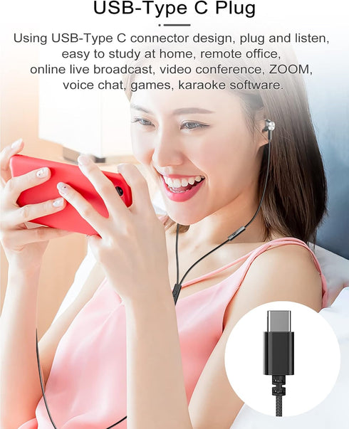 USB C Headphone,USB Type C Earphone with Microphone Noise Isolated & Volume Control with Heavy Stereo, Compatible for Samsung S20/S21/Note10 Huawe...