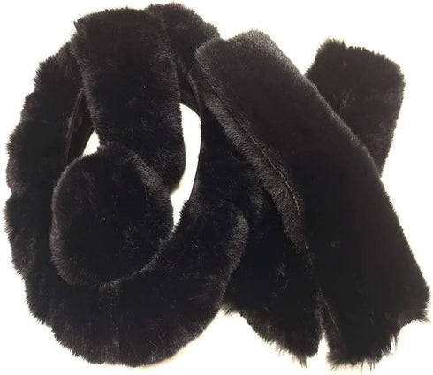 7 Pieces Fluffy Car Accessories Set, Cute Fluffy Steering Wheel Cover Set Faux Wool Seatbelt Shoulder Pads Auto Center Console Armrest Pads Fuzz H...