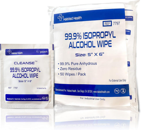 Cleanse 99.9% Isopropyl Alcohol Handy Wipes, 50 Counts Lint Free Non-Abrasive No Water Residue Ideal for Electronics, Household, Work Equipment Sa...