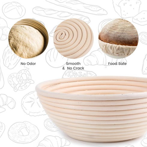 Proofing Baskets for Sourdough Bread Making, Dough Proofing Bowls Kit with Cloth Liner + Scoring Lame + Scraper for Professional & Home Sourdough ...