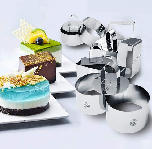 NewlineNY Stainless Steel Dessert Rings (12 Pcs) Round Square Rectangular Appetizers Molded Salads, Cakes Mousse Molding Layering Cake Cutter...
