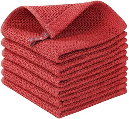 Homaxy 100% Cotton Waffle Weave Kitchen Dish Cloths, Ultra Soft Absorbent Quick Drying Dish Towels, 12 x 12 Inches, 6-Pack, Brick Red...